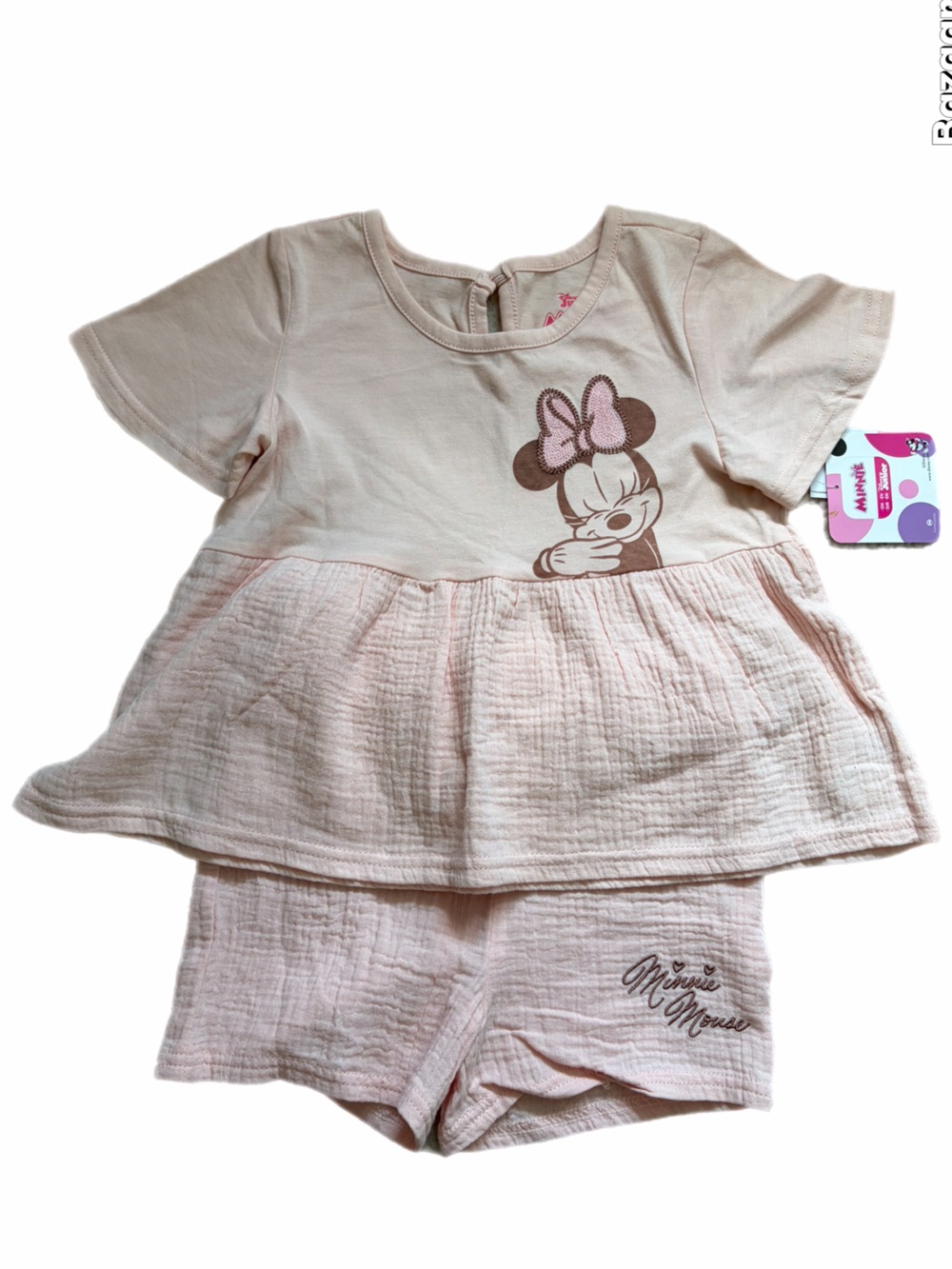 Disney Light Pink Minnie Mouse Two-Piece short set peplum top toddler girl